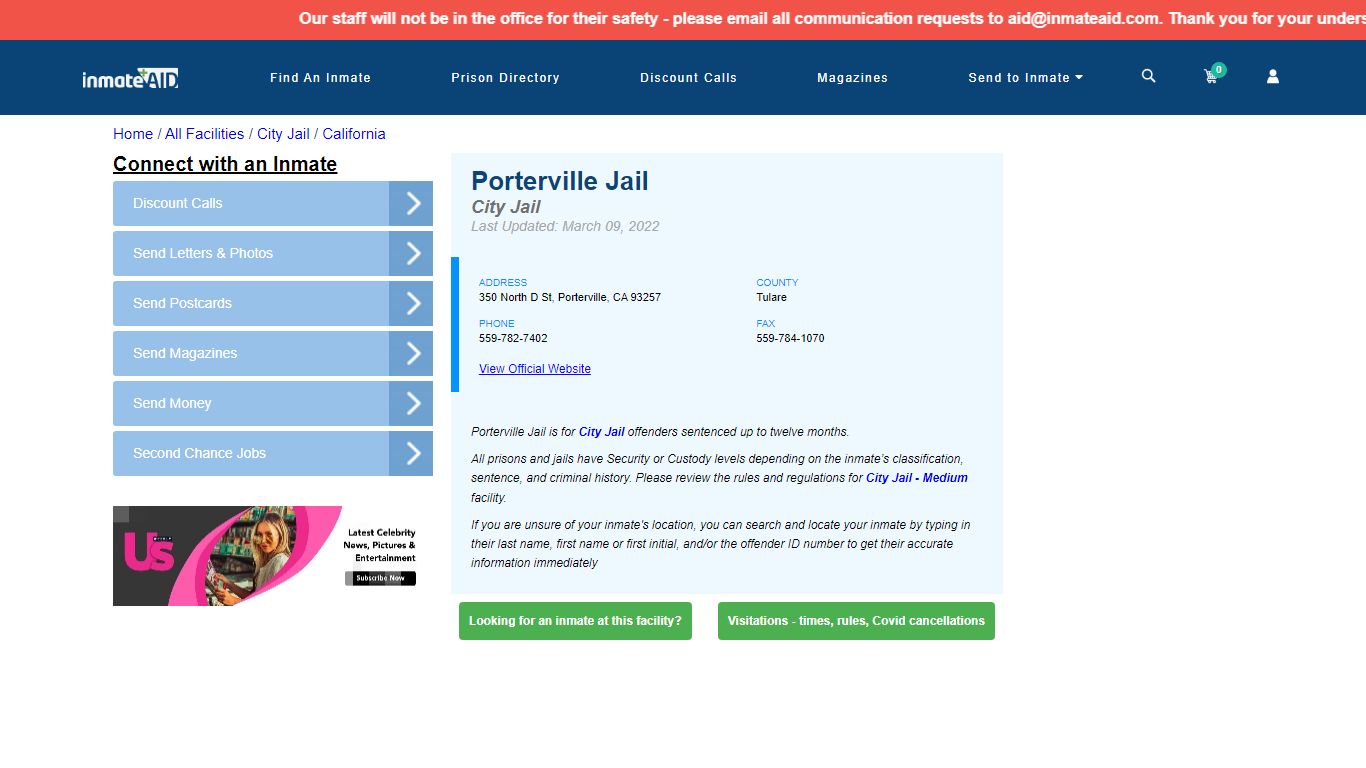 Porterville Jail | Inmate Locator
